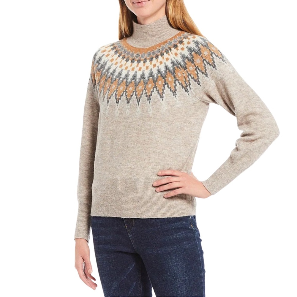A Loves A Dillards Mock Neck Fair Isle Wool Blend Sweater Medium